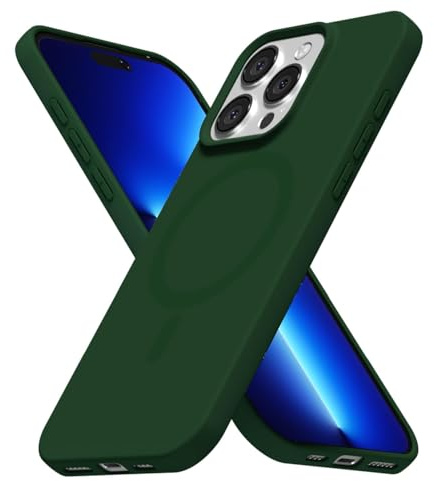 LoeoeL for iPhone 13 Pro Max Case Silicone Mag Safe, Compatible with Magsafe Ultra Slim Thin Magnetic Phone Case for Women Girls, Soft Rubber Gel Matte TPU Solid Color Minimalist Cover, Dark Green