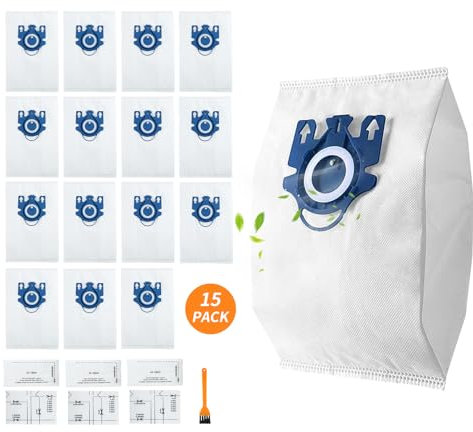 15 Pack GN Vacuum Bags for Miele Hoover 3D Efficiency Vacuum Cleaner Bags, Compatible with Miele GN Hoover Bags Compact Miele Series C3 C2 C1 S700 S500 S4000 and S6000 Vacuums Cleaners