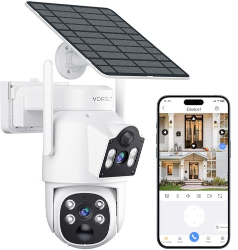 VORGUT 6MP Solar Camera Security Outdoor Wireless, Dual Lens (2x3MP) PTZ Home Security Cameras Outside Surveillance Indoor, Wide Angle 360°, Solar Powered, Color Night Vision Human Detect