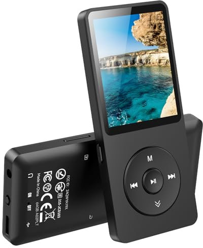 64Go Lecteur MP3 Bluetooth 5.3 AGPTEK Lecteur Musical avec Haut-Parleur Baladeur Portable sans Perte HiFi 70H Ultra-Longue Autonomie MP3 Sport avec Radio FM, Carte TF Jusqu’à 128 Go(sans Casque)-Noir