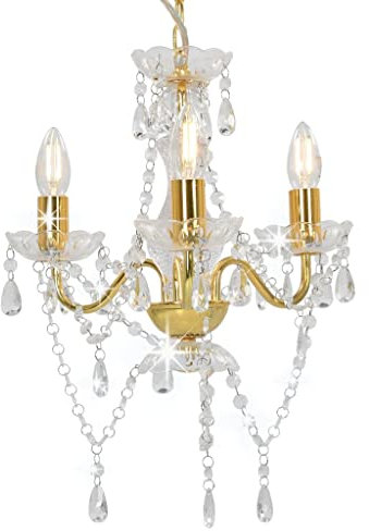 XGWKCNV Furniture Select-Kronleuchter mit Perlen, goldfarben, rund, 3 x E14