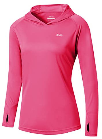 WILLIT Damen Laufshirt UPF 50+ Sonnenschutz Hoodie Sportshirt UV Shirt Langarm Wandern Angeln Outdoor Shirt Schnelltrocknend Leichter Hoodie Rosenrot M