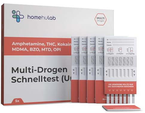 5x Drogentest Schnelltest 7-in-1 Multi-Test | Urin Drogentests auf THC (Marihuana), Kokain, Opiate, Methadon, Amphetamine, Ecstasy & Benzodiazepine | Präzise & zuverlässige Ergebnisse in 5 Minuten