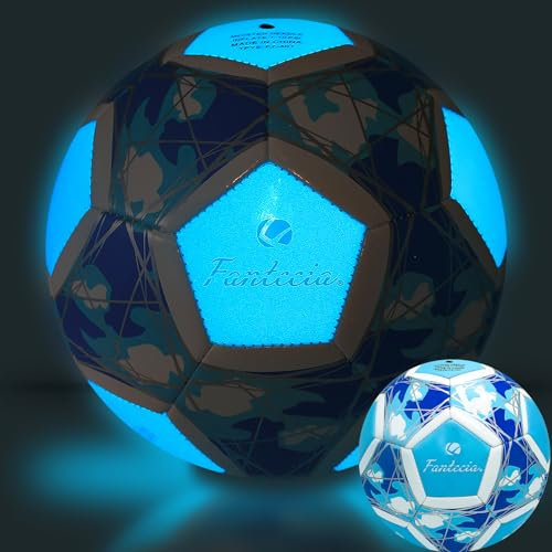 Fantecia Leuchtender Fußball Größe 5, Fluoreszierender Fußball für Training und Freizeitspiele, perfekt für Jugend und Erwachsene, Hochwertiger Lederfußball für Spaß im Freien