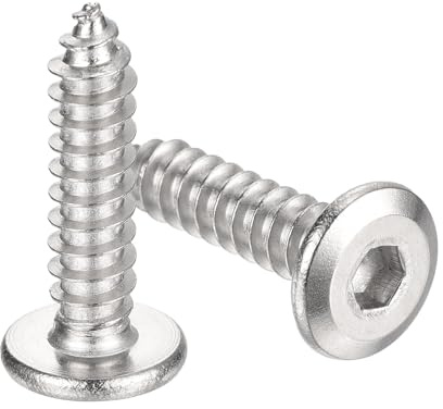 sourcing map M6 x 25mm (50 Pack) Flat Round Socket Head Screws, Stainless Steel Self Tapping Full Thread Hex Socket Cap Screws Bolt for Wood Furniture