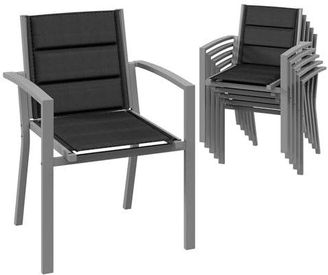 Devoko Gartenstuhl Set 6, stapelbarer Aluminium-Esszimmerstuhl, max. Belastung 160 kg, Balkonstuhl, für Garten, Pool, Terrasse, Esszimmer, Gartenmöbel, Hellgrau