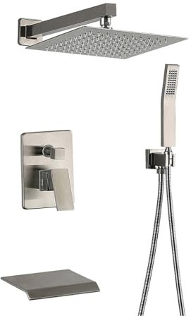 Rubinetto Soffione Doccia Incasso con Vasca da Bagno Cascata Doccette a Pioggia Quadrate Doccette,Spazzolato