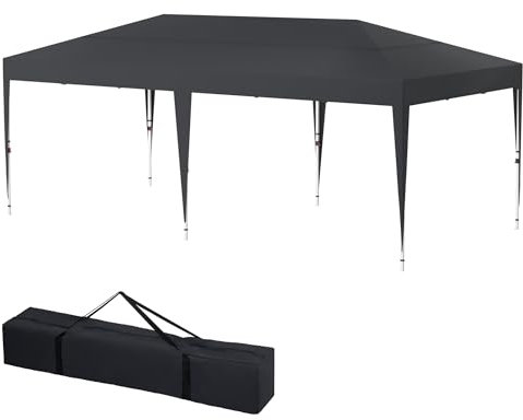 HENGMEI Gartenlauben 3x6m Gartenpavillon Pavillon Partyzelt Metall Faltpavillon Wasserdicht Stabil Gartenzelt Pergola für Party, Marktstand, Garten Outdoor Camping, Anthrazit (ohne Seitenteile)