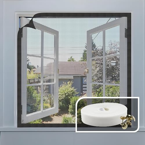 AMIGO Fliegengitter Fenster mit Innovativer klettband, 150x150cm, Das Material ist Glasfaser, Fliegennetz & Mückennetz für Fenster -Schwarze