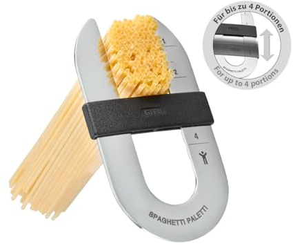 GEFU Spaghetti-Portionierer Paletti - Edelstahl-Regler für 1–4 Portionen | Präzises Abmessen von Nudeln, flacher Nudelportionierer aus Edelstahl & Kunststoff, ideal für die Schublade oder Haken