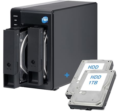 SIMPLETEK - Externes USB‑C 3.2 DAS mit 2 SATA 3,5″/2,5″ Schächten, 2TB HDD (2x1TB) vorinstalliert, HDD/SSD kompatibel - (Generalüberholt)