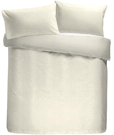 Laurence Llewelyn-Bowen Duvet Cover Set, 100% Recycled Polyester, Double 200x200cm, Cream, Geometric Jacquard, 2 Pillowcases