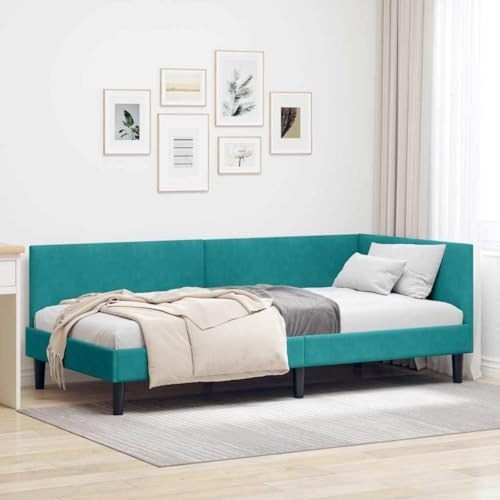 vidaXL Velvet Corner Bed for Bedroom - Modern Design Engineered Wood with Adjustable Headboard