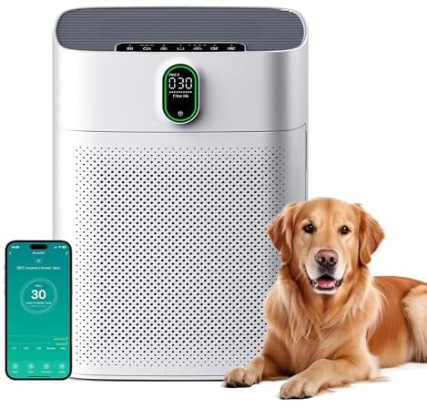 MERONTE Luftreiniger für Allergiker,Air Purifier für Raucherzimmer,Mattweiß | HEPA Filter Gegen Staub Pollen, CADR 300 m³/h für 100 m², 24 dB, Timer, Luftqualitäts-Feedback & Automodus, 1 Pack+3 Modi