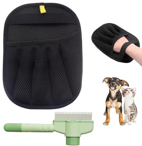 TioRacY 2-Teiliges Tierhaarentferner Handschuh-Fellmagnet-Katzenhaarentferner Handschuh-Entferner Handschuh & Bürste Mit Massage-Effekt, Elektrostatisch Für Sofa Teppich Auto Und Kleidung