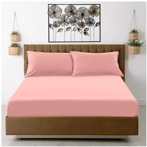 GC GAVENO CAVAILIA Fitted Sheet King Size (25cm) Deep Pocket - Microfiber Bed Sheets - Breathable, Fade & Wrinkle Resistant - Elasticated Corners - Mattress & Bottom Sheet (152x203cm) - Pink