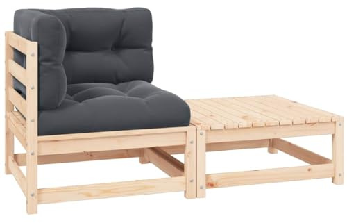 Owoxanthellate 2-Teiliges Gartenlounge Set aus massiver Kiefer 70x70x67 cm Anthrazit Kissen wetterfeste kleine Couch für Balkon Terrasse Wintergarten und kleine Outdoor Räume