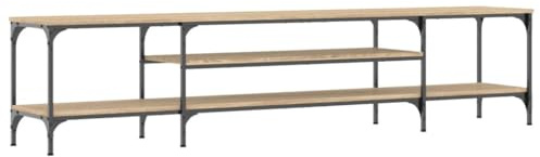 mtlskopl Meuble TV Industriel en Bois d'Ingénierie et Fer, Banc TV de Salon avec Étagères de Rangement, Console Média pour Téléviseur, 201 x 35 x 45 cm, Coloris Chêne Sonoma