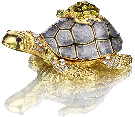 YUFENG Turtle Trinket Jewelry Box with Sparkling Crystals,Hinged Trinket Box Hand-painted Figurine Collectible Ring Holder
