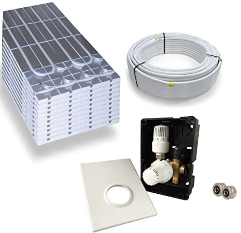 Warmwasser Trockenestrich Fußbodenheizung HoWaTech DRY Komplett Set 5/10m² Dämmplatte 30mm EPS WLG 035 DEO und Regelbox TH-RTL, Heizfläche:10.00m²