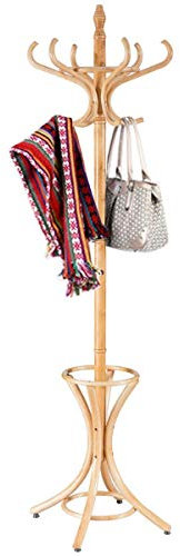 COSTWAY Porte Manteau sur Pieds avec 12 Crochets en Bois Massif, Base à 4 Pieds Stable, Porte-Manteau Bois, Perroquet Porte Manteau pour Chapeaux Parapluie, 51 x 51 x 184 CM