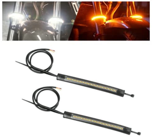 vitihipsy 2pcs LED Fork Strips Universal Motorcycle Clignotant Brillant et Blanc LED Clignotants Kit,Feux de jour DRL