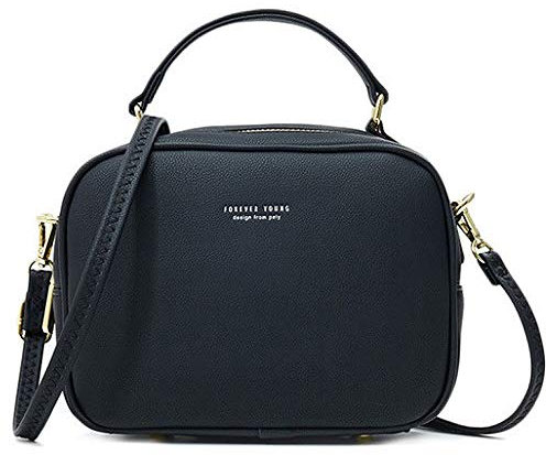 WANYIG Handy Umhängetasche Damen PU Leder Schultertasche Klein Reißverschluss Handtasche Crossbody Bag Frauen Brieftasche Cross-Body Tasche(Schwarz)