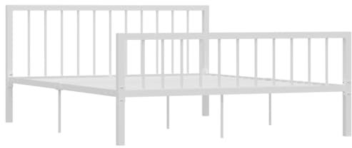 vidaXL Bettgestell Bett Metallbett Schlafzimmerbett Doppelbett Bettrahmen Schlafzimmermöbel Ehebett Lattenrost Weiß Metall 160x200cm