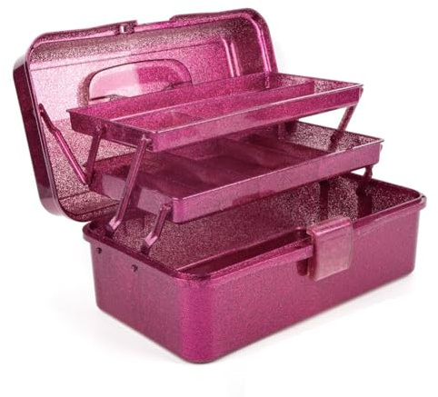 Iyalezirk Boîte de rangement pour outils artisanaux et rose pailleté, boîte de rangement empilable à 3 couches, organisateur de couture pour l'art