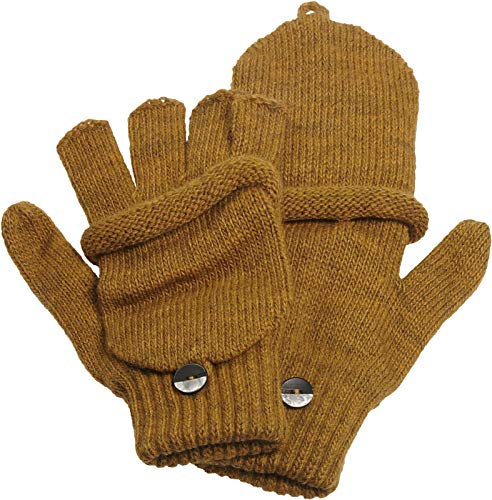 Claus Modes Damen/Mädchen Halbfinger Handschuh mit Klappe melange Farben, Farben:senf, Handschuhgröße:Damen