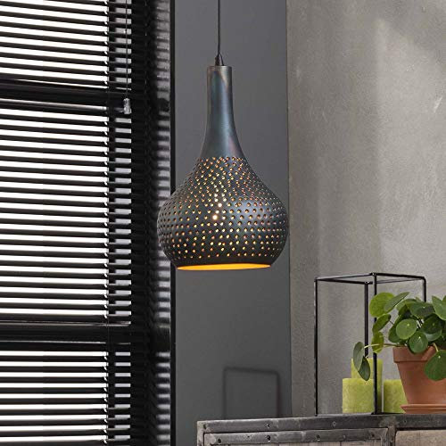 famlights 1-flammige Industrie Look Vintage Deckenlampe Nela in Schwarz für Esstisch/Retro Pendelleuchte/Esszimmerlampe industrial Dimmbar Hängelampe Metall Esszimmer/Deckenleuchte Pendelleuchte