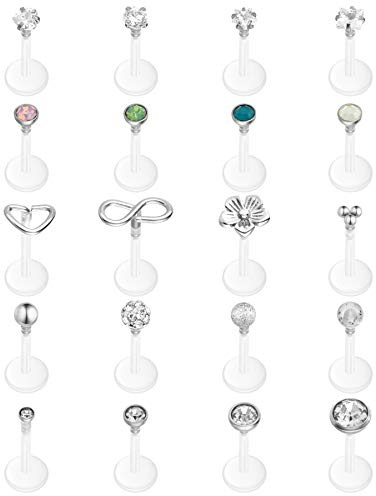 Aroncent 20PCS Lippenpiercing Labret Stecker Monroe Tragus 16G Kunststoff Piercing Nasen Stud 6mm/8mm