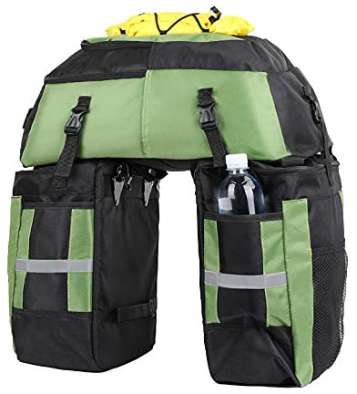 Wildken 3 in 1 Fahrradtasche, 70L Gepäckträgertasche für Fahrrad, Wasserdicht Fahrradgepäckträgertasche hinten, Multifuktional Fahrrad Satteltasche, Refklektierend Seitentasche, mit Regenschutz(Grün)