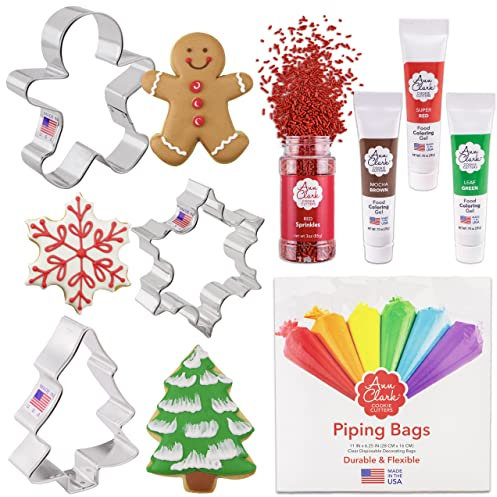 Ann Clark Weihnachts-Keksdekorationsset, Ausstechformen, Lebensmittelfarbe, Streuseln und Spritzbeutel, 8-teiliges Set