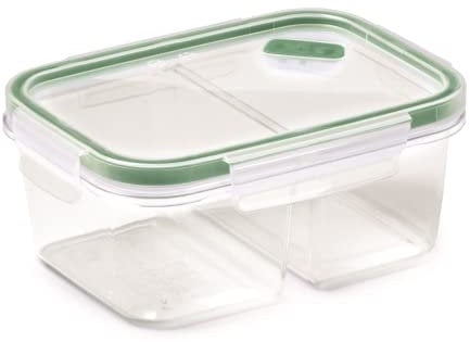 Snips 00587 - Fiambrera rectangular de 0,8 l con doble compartimento interior de Tritan Renew, plástico reciclado, volumen 0,80 litros, 27 onzas, verde/transparente
