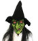 Teahutty Latex Hexenmaske mit schwarzem Haar und Hut, Hexe Halloween Maske Gruselige alte Frau Hexe Maske Halloween Gruseliges Horror Kostüm Party Requisiten Gruselige Gruselige Party Cosplay, Grün
