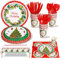 141Stück Weihnachten Partygeschirr,Partyzubehör Pappteller Set,Wiederverwendbar Weihnachten ​Papier Geschirr Set einschließlich Tischdecke Teller Becher Servietten zum Weihnachten Party(20 Gäste)