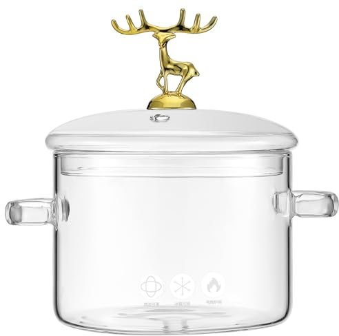 GANAZONO Kochtöpfe Glas Kochtopf Klarglas Stielkasserolle Hitzebeständig Borosilikatglas Topf mit Deckel und Griff Herdplatte Simmertopf Potpourri für Ramen Nudel Suppe Milch Gemüse