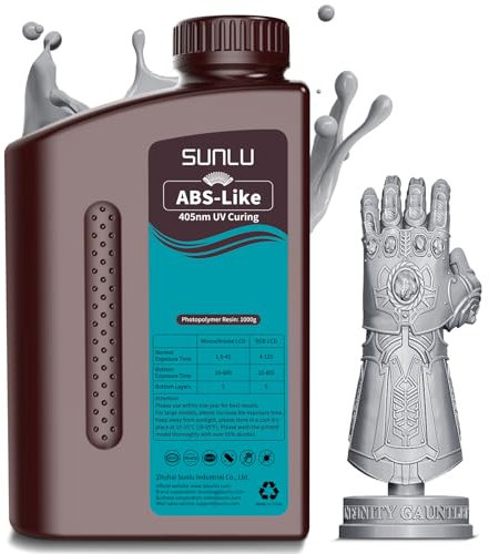 SUNLU ABS Like Resin for 3D Printer 1KG, 405nm UV Curing Photopolymer Rapid 3D Resin for 2K 4K 6K 8K LCD/DLP/SLA 3D Printers, Non-Brittle & High Precision & Low Shrinkage, 1000G, Grey