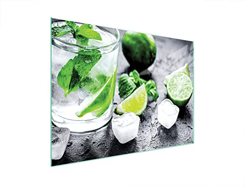 DarHaus Herdabdeckplatte 70x52 cm Einteilig Glas für Elektroherd und Induktion Herdschutz Spritzschutz Glasplatte Deko Schneidebrett, Limette Eis