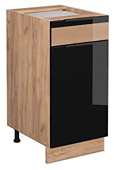 Vicco Küchenunterschrank Fame-Line, Schwarz-Eiche Hochglanz/Goldkraft Eiche, 40 cm ohne Arbeitsplatte