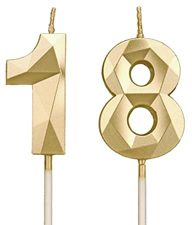 Geburtstagskerzen Zahlen 18，3D Gold Kerzen Geburtstag für Kuchen geburtstagsdeko, Geburtstag Kerzen Zahlen, Geburtstagskerzen Kinder für Partys, Hochzeiten, Firmenfeiern, Jubiläen (Gold, 18)