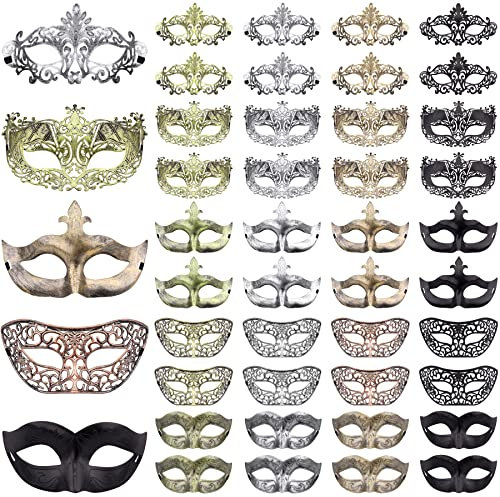 FEQO 40 Stück Venezianische Maske Vintage Antike Masken Maskerade Maske Augenmaske Retro Maskerade Masken für Damen Herren Karnevals Halloween Party