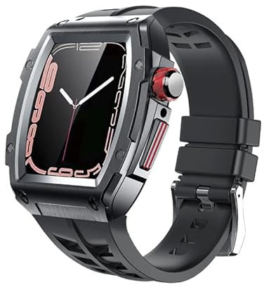 BUDAY Kit de modificación para Apple Watch Band Case 45mm Metal Rubber Strap Accesorios para iWatch Series 7 6 SE 5 Aleación de aluminio Lujo, 44MM, Agate