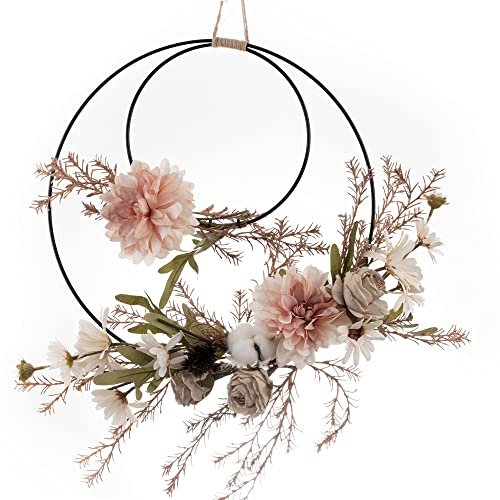 Dloapesy FLH53 Blumenkranz, künstliche Rosenblüten und Eukalyptus-Girlande, Metallringkranz zum Aufhängen für Hochzeit, Kinderzimmer, Wanddekoration (B), FLH53