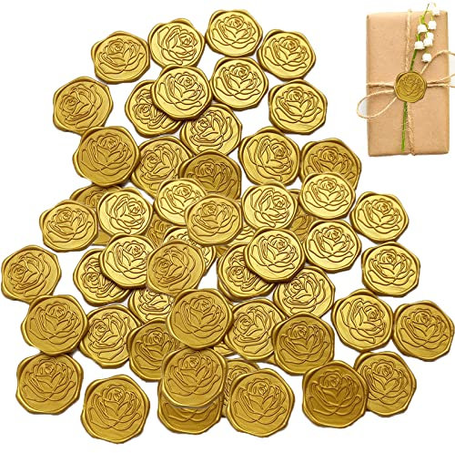 50 Stück Wachssiegel Aufkleber Klebende Wachssiegel-Aufkleber Wachssiegel Selbstklebend Sticker Selbstklebende Wachssiegel Siegelwachs Gold Selbstklebende Aufkleber für Brief Umschlag Postkarte