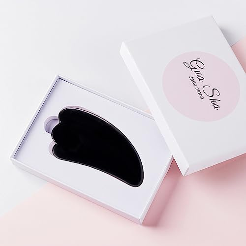 Natürliche Obsidian Gua Sha Schaber Massage Roller Guasha Massage Werkzeug Gouache Stein Gesichts Jade Roller Massager Gesicht Schaber,Schwarze GuaSha-2-Box