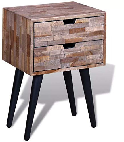 Homgoday Nachttisch mit 2 Schubladen aus Teakholz, Nachttische für Schlafzimmer, Nachttisch, Anrichte für Schlafzimmer, Bodenschrank