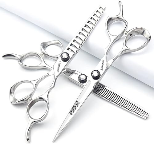 Japan 440C 5.5/6 inch Hair Stylist Bearing Scissors - Professional Salon Studio Modeling Tools - Thinning Scissors (6.5 inches, 3 Pieces-A)