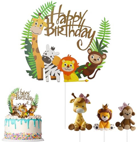 Tortendeko 1. Geburtstag Junge Waldtiere Happy Birthday Cake Topper Kuchen Deko Safari Tiere Dschungel für Kinder Mädchen
